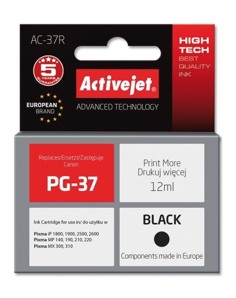 Activejet AC-37R Tusz (zamiennik Canon PG-37; Premium; 12 ml; czarny) Activejet AC-37R Tusz (zamiennik Canon PG-37; Premium; 12 ml; czarny)