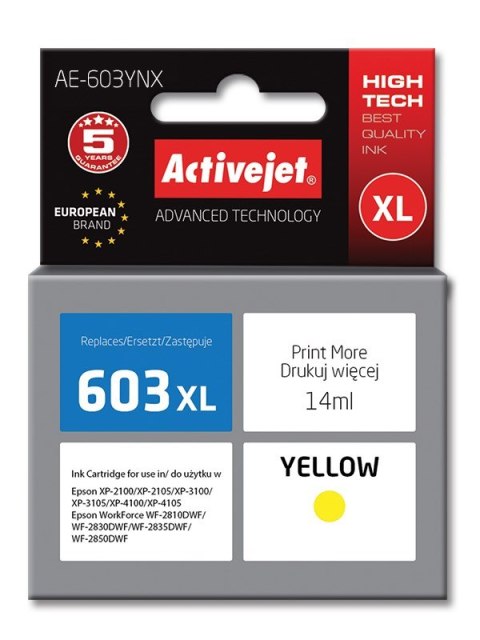 Activejet AE-603YNX Tusz (zamiennik Epson 603XL T03A44; Supreme; 14 ml; żółty)