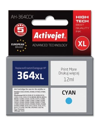 Activejet AH-364CCX Tusz (zamiennik HP 364XL CB323EE; Premium; 12 ml; niebieski)