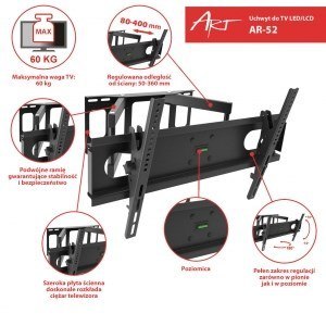 Uchwyt ścienny do telewizora ART AR-52 (ścienne; 30" - 70"; max. 60kg)