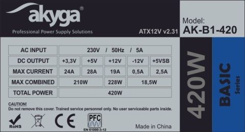 Zasilacz Akyga AK-B1-420 (420 W; Pasywne; 120 mm)