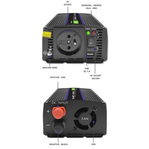 QOLTEC PRZETWORNICA NAPIĘCIA MONOLITH 1200 MS WAVE | 12V NA 230V | 600/1200W | USB