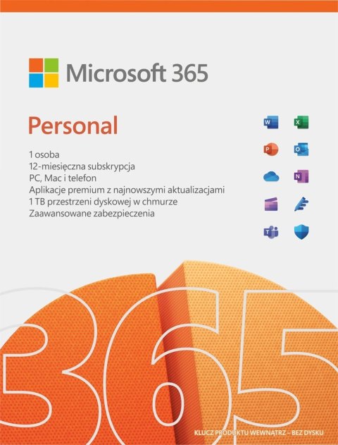 Microsoft 365 Personal PL (1 osoba.; 5 urządzeń ; 12 miesięcy; wersja fizyczna; Polska) (QQ2-01752)