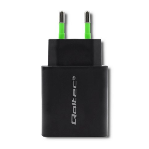 QOLTEC ŁADOWARKA SIECIOWA 18W | 5-12V | 1.5-3A | USB TYP C PD | USB QC 3.0 | CZARNA