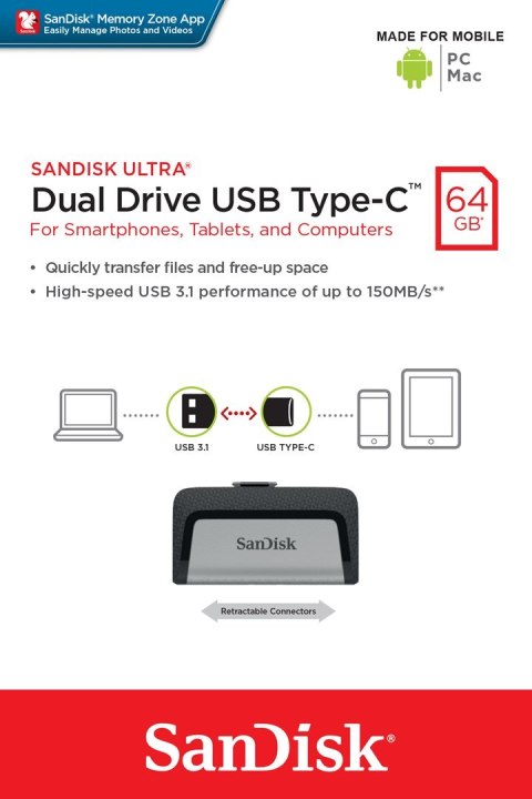 Pendrive SanDisk SDDDC2-064G-G46 (64GB; USB 3.1, USB-C; kolor czarny)