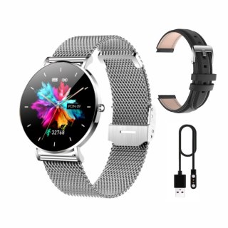 Smartwatch zegarek damski męski Manta Alexa srebrny + czarny pasek