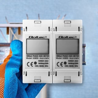 QOLTEC LICZNIK ZUŻYCIA ENERGII JEDNOFAZOWY NA SZYNĘ DIN | 230V | LCD | 2P