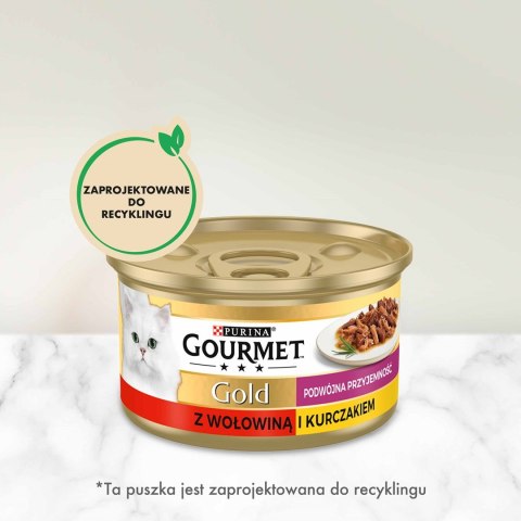 GOURMET GOLD Wołowina z kurczakiem mix kawałków na parze i w sosie - mokra karma dla kota - 85 g