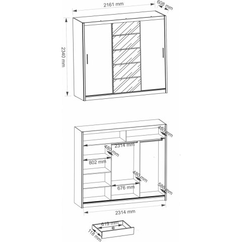 SZAFA FARO DRZWI PRZESUWNE LUSTRO 235CM BIEL MAT