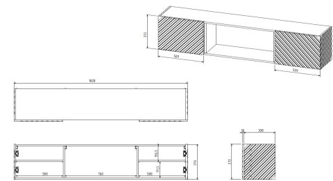 Szafka RTV LARA 183x35x37 czarny mat + czarny kominek