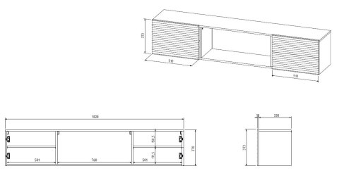 Szafka RTV TULA 183x35x37 czarny mat + biały kominek