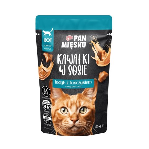 PAN MIĘSKO Kawałki w sosie Indyk z tuńczykiem (dorosły) - Karma mokra dla kota - 85g PAN MIĘSKO Kawałki w sosie Indyk z tuńczykiem (dorosły) - Karma mokra dla kota - 85g