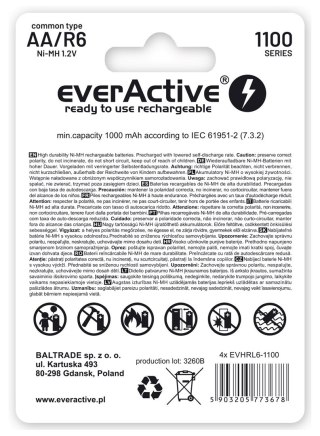 EVERACTIVE AKUMULATORKI AA / R6 EVERACTIVE NI-MH 1100 MAH INFINITY LINE - BLISTER 4 SZTUKI EVHRL6-1100