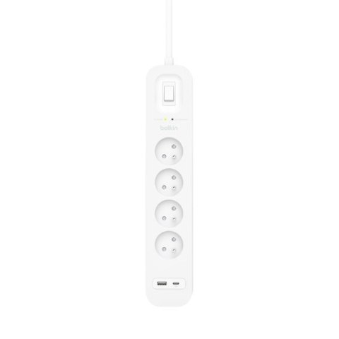 Listwa zasilająca Belkin Power Surge 4-PORT + 1xUSB-A +1xUSB-C 2.4A PD 525J 2m White