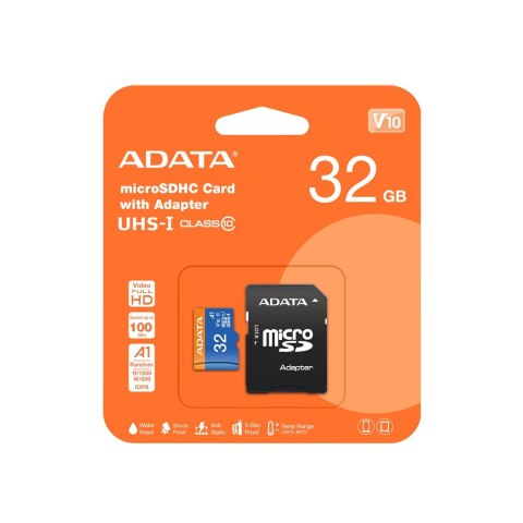 Karta pamięci z adapterem ADATA Premier AUSDH32GUICL10A1-RA1 (32GB; Class 10, V10; + adapter)