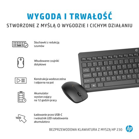 Zestaw klawiatura + mysz HP 230 Wireless Mouse and Keyboard Combo bezprzewodowe białe 3L1F0AA