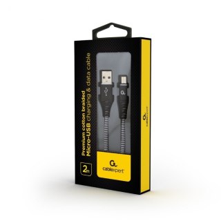 GEMBIRD KABEL PREMIUM MICRO USB 2.0 AM-MBM5P (METALOWE WTYKI,OPLOT) 2M, CZARNY/BIAŁY