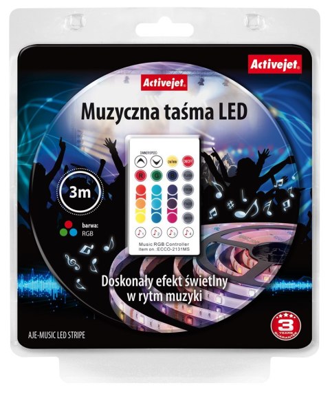 Taśma muzyczna LED Activejet AJE-LED Music Stripe (180 lm; RGB - Multikolor; 3m; 7 W; IP65)