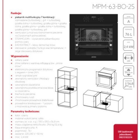 Piekarnik do zabudowy MPM-63-BO-25 czarny