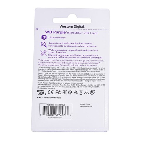 Karta pamięci WD Purple microSDXC WDD0256G1P0C (256GB; Class 10, Class U1)