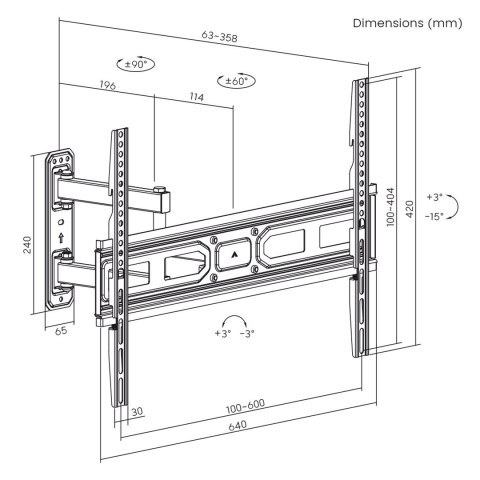 MACLEAN UCHWYT DO TELEWIZORA 37-70" 35KG MAX VESA 600X400 MC-798N