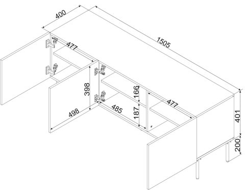 Szafka RTV 3D PALAZZO BIS 151x40x60 biały mat