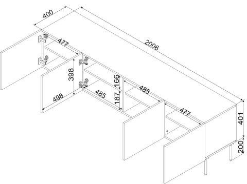 Szafka RTV 4D PALAZZO BIS 201x40x60 biały mat