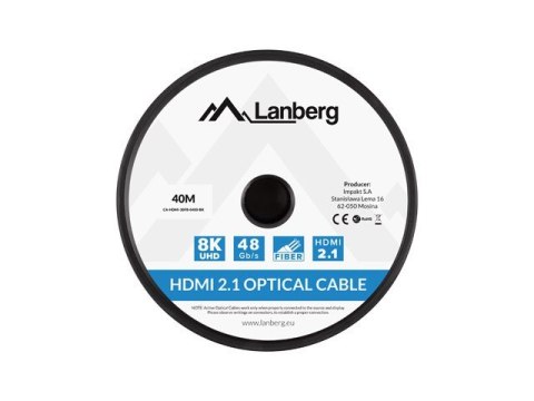 LANBERG KABEL HDMI M/M V2.1 40M 8K OPTYCZNY AOC CA-HDMI-30FB-0400-BK LANBERG KABEL HDMI M/M V2.1 40M 8K OPTYCZNY AOC CA-HDMI-30FB-0400-BK