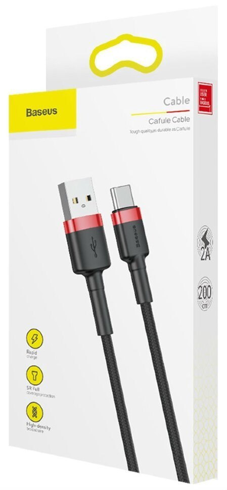 BASEUS KABEL USB DO USB-C CAFULE 2M(CZERWONO-CZARN