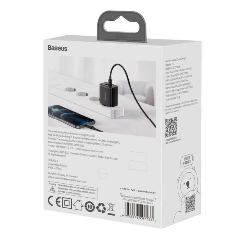 BASEUS ŁADOWARKA SIECIOWA USB, USB-C (CZARNA)