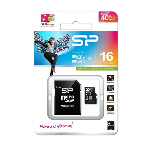 Karta pamięci Silicon Power microSDHC 16GB Class 10 + ADAPTER microSD-SD (SP016GBSTH010V10SP)