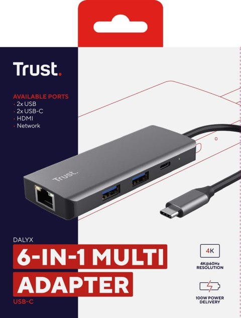 Multi-Port Adapter Trust DALYX 6-IN-1 USB-C Silver