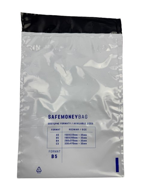 SAFEMONEYBAG Koperty bezpiecznie depozytowe transparent B5 190x260+35 100 szt SAFEMONEYBAG Koperty bezpiecznie depozytowe transparent B5 190x260+35 100 szt
