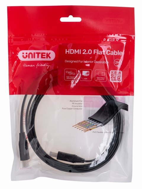 UNITEK KABEL HDMI 2.0 4K60HZ, PŁASKI, 2M, C11063BK-2M UNITEK KABEL HDMI 2.0 4K60HZ, PŁASKI, 2M, C11063BK-2M