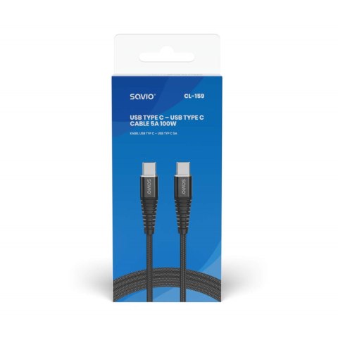 SAVIO KABEL USB TYP C - USB TYP C 5A, 1M CL-159 SAVIO KABEL USB TYP C - USB TYP C 5A, 1M CL-159