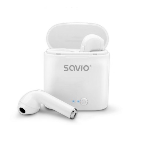 Słuchawki bezprzewodowe SAVIO TWS-01 (douszne; bezprzewodowe, Bluetooth; z wbudowanym mikrofonem; kolor biały