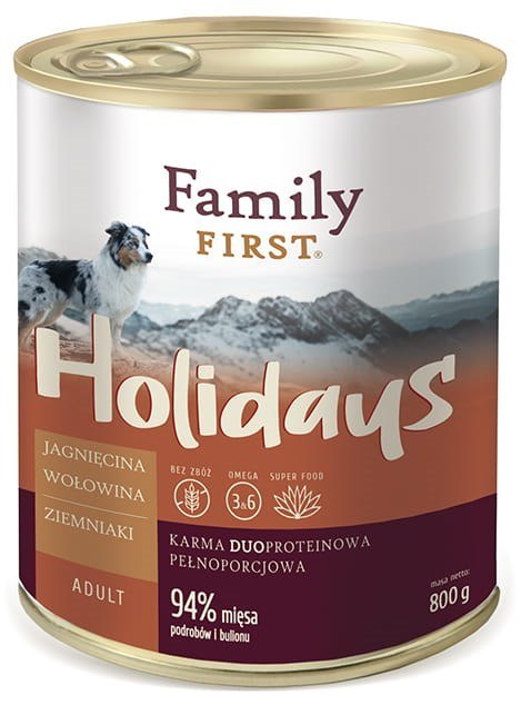 FAMILY FIRST Holidays Adult Jagnięcina, wołowina, ziemniaki - mokra karma dla psa - 800 g FAMILY FIRST Holidays Adult Jagnięcina, wołowina, ziemniaki - mokra karma dla psa - 800 g