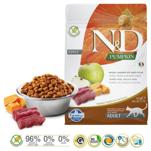 FARMINA N&D Pumpkin Cat Venison and Apple Adult - sucha karma dla kota - 300 g