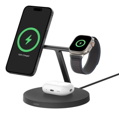 BELKIN BOOSTCHARGE PRO 3IN1 MAGSAFE 15W QI2,CZARNA BELKIN BOOSTCHARGE PRO 3IN1 MAGSAFE 15W QI2,CZARNA