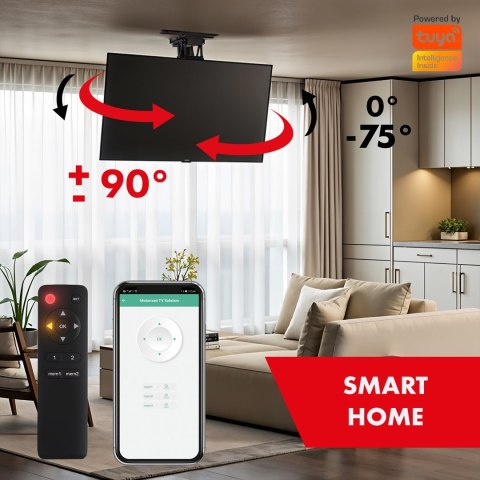 MACLEAN UCHWYT DO TV ELEKTRYCZNY SUFITOWY, OBSŁUGA TUYA, MAX VESA 600X400, OBRÓT 90ST. PILOT, 23"-65", 30KG MC-491