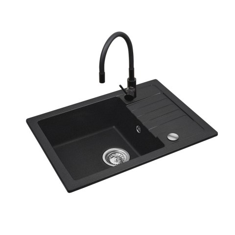 Czarny zestaw zlew z baterią giętką - Zlewozmywak MAIDSINKS BALI (62x44) 1B1D czarny + Bateria Flessi Black Edition