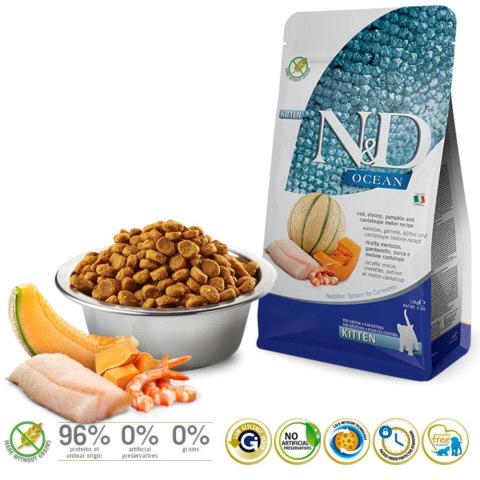 FARMINA N&D Ocean Cat Cod, Shrimp&Pumpkin - sucha karma dla kociąt - 1,5 kg FARMINA N&D Ocean Cat Cod, Shrimp&Pumpkin - sucha karma dla kociąt - 1,5 kg