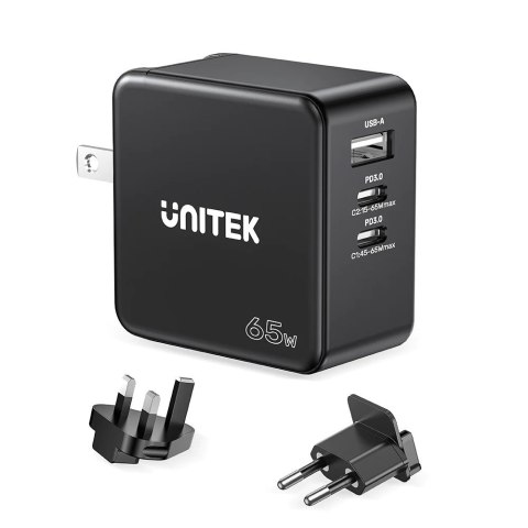 UNITEK ŁADOWARKA GAN, PD 65W 2X USB-C, USB-A UNITEK ŁADOWARKA GAN, PD 65W 2X USB-C, USB-A