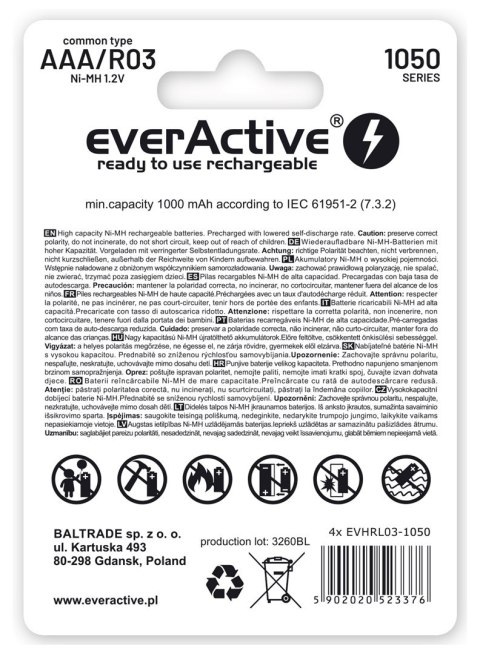 Zestaw akumulatorków everActive Professional line EVHRL03-1050 (1050mAh ; Ni-MH LSD) Zestaw akumulatorków everActive Professional line EVHRL03-1050 (1050mAh ; Ni-MH LSD)