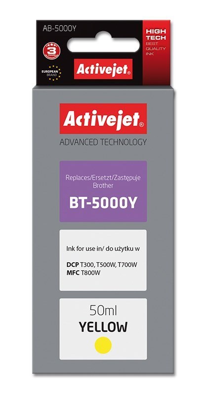 Activejet AB-5000Y Buteleczka z tuszem (zamiennik do Brother BT-5000Y; Supreme; 50 ml; żółty) Activejet AB-5000Y Buteleczka z tuszem (zamiennik do Brother BT-5000Y; Supreme; 50 ml; żółty)