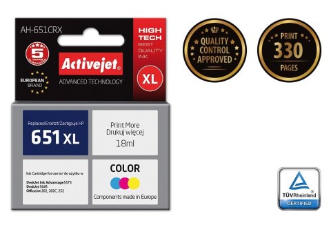 Activejet AH-651CRX Tusz (zamiennik HP 651 C2P11AE; Premium; 18 ml; kolor) Activejet AH-651CRX Tusz (zamiennik HP 651 C2P11AE; Premium; 18 ml; kolor)
