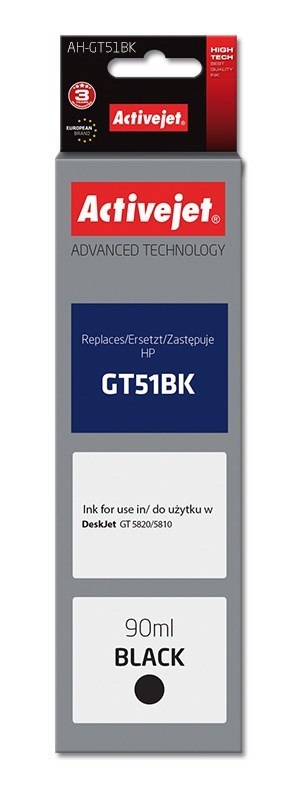 Activejet AH-GT51BK Tusz (zamiennik HP GT51BK M0H57AE; Supreme; 90 ml; 6000 stron, czarny). Buteleczki z atramentem. Activejet AH-GT51BK Tusz (zamiennik HP GT51BK M0H57AE; Supreme; 90 ml; 6000 stron, czarny). Buteleczki z atramentem.
