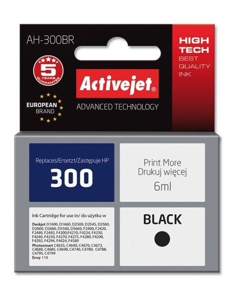 Activejet AH-300BR Tusz (zamiennik HP 300 CC640EE; Premium; 6 ml; czarny) Activejet AH-300BR Tusz (zamiennik HP 300 CC640EE; Premium; 6 ml; czarny)
