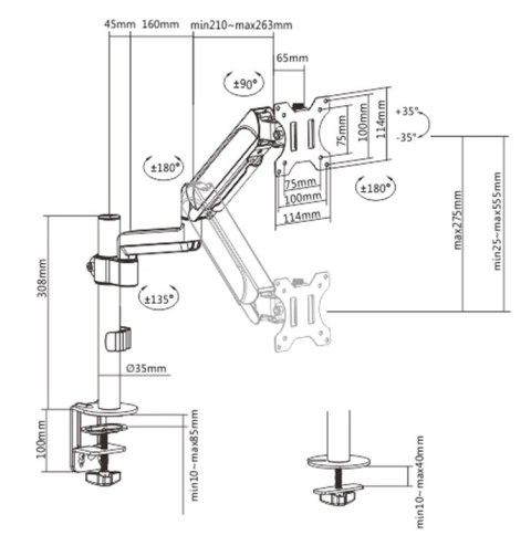 GEMBIRD BIURKOWE REGULOWANE RAMIĘ/UCHWYT NA MONITOR 17-32, VESA 100X100MM, DO 9 KG GEMBIRD BIURKOWE REGULOWANE RAMIĘ/UCHWYT NA MONITOR 17-32, VESA 100X100MM, DO 9 KG