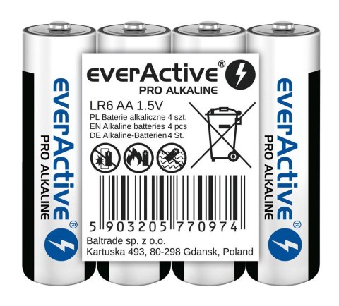 EVERACTIVE BATERIE ALKALICZNE PRO ALKALINE AA, LR6, SHRINK 4 SZT, 1250 MAH, WYSOKA WYDAJNOŚĆ, LR6PRO4T EVERACTIVE BATERIE ALKALICZNE PRO ALKALINE AA, LR6, SHRINK 4 SZT, 1250 MAH, WYSOKA WYDAJNOŚĆ, LR6PRO4T